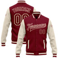 Custom Crimson Crimson Cream-Maroon Bomber Full-Snap Varsity Letterman Two Tone Jacket