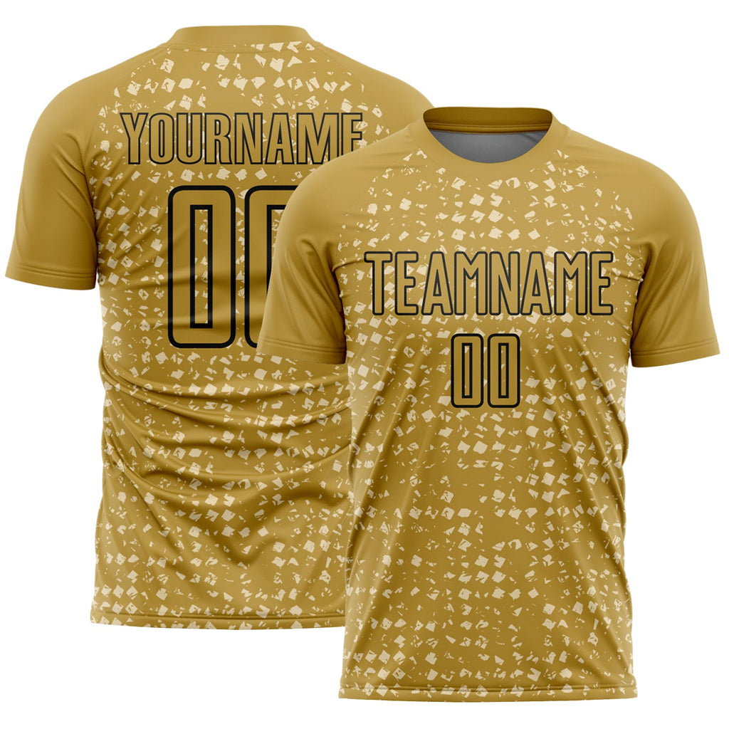 Custom Old Gold Black-Cream Digital Geometric Fragment Speckles Sublimation Soccer Uniform Jersey
