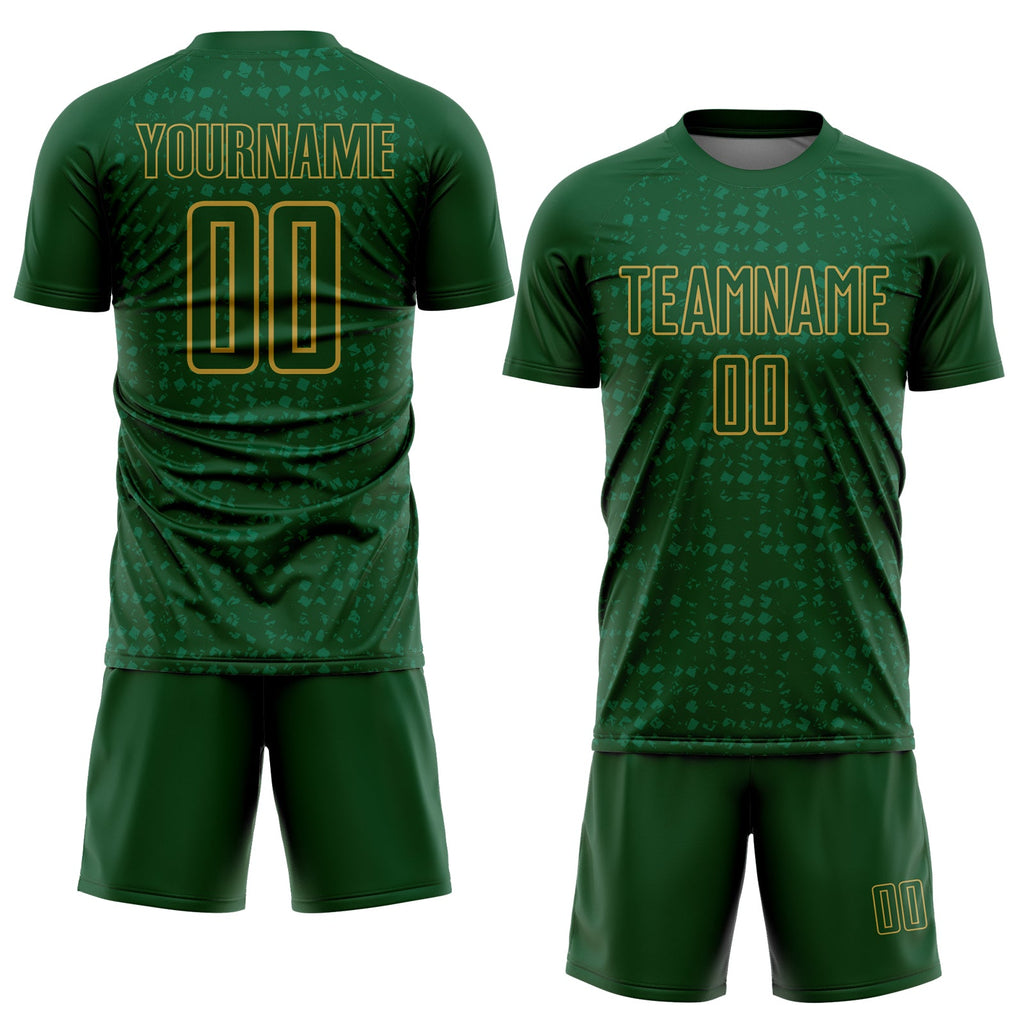 Custom Green Old Gold-Kelly Green Digital Geometric Fragment Speckles Sublimation Soccer Uniform Jersey