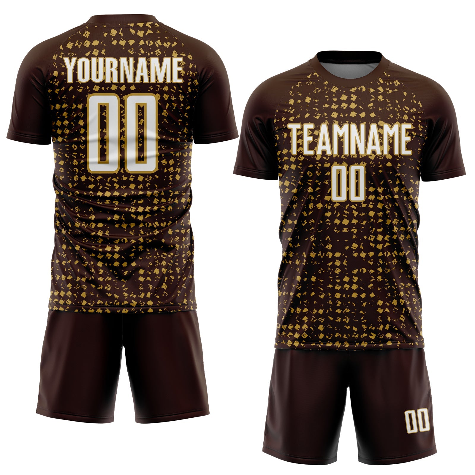 Custom Brown White-Old Gold Digital Geometric Fragment Speckles Sublimation Soccer Uniform Jersey