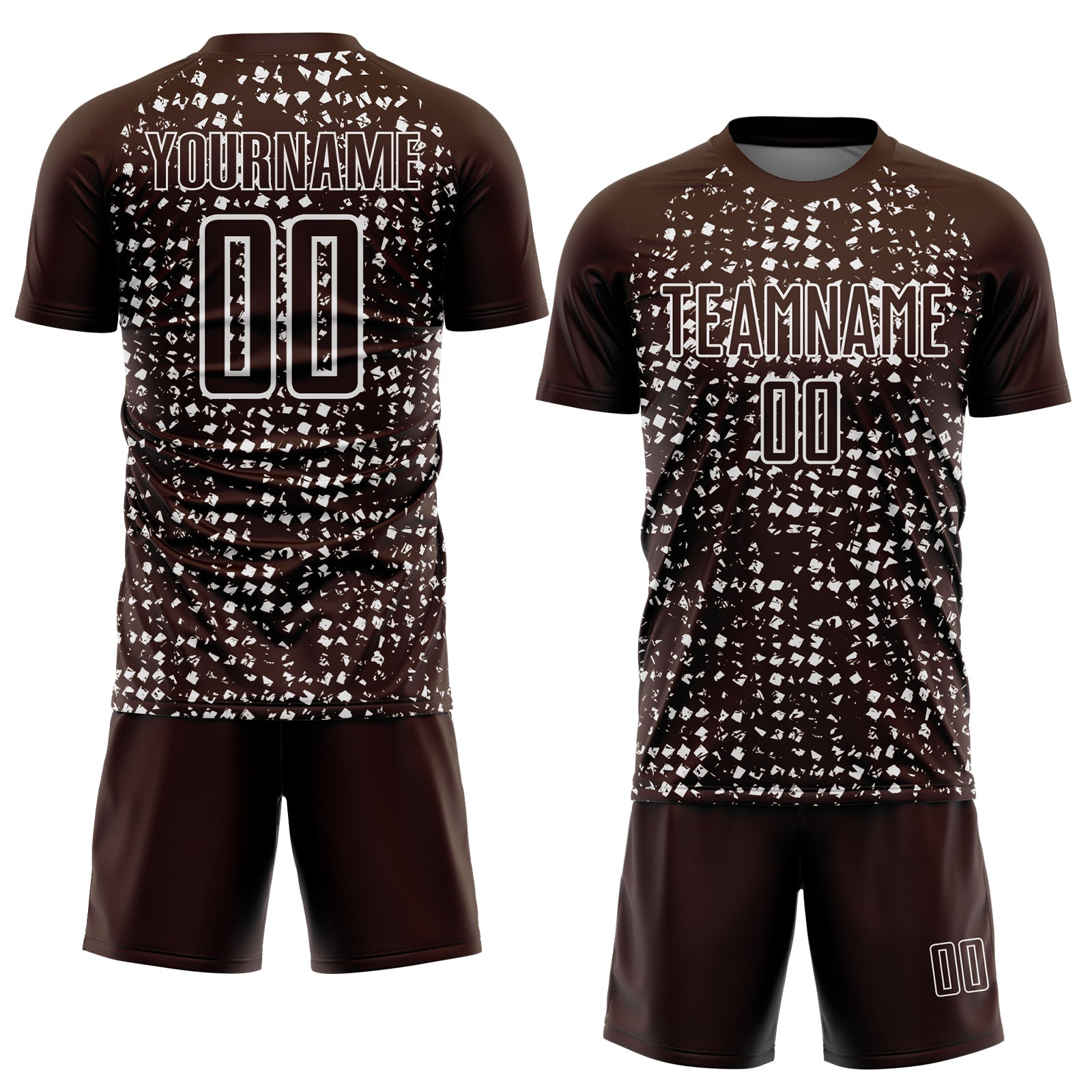Custom Brown White Digital Geometric Fragment Speckles Sublimation Soccer Uniform Jersey