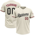 Custom Cream Black-Crimson Two-Button Unisex Softball Jersey