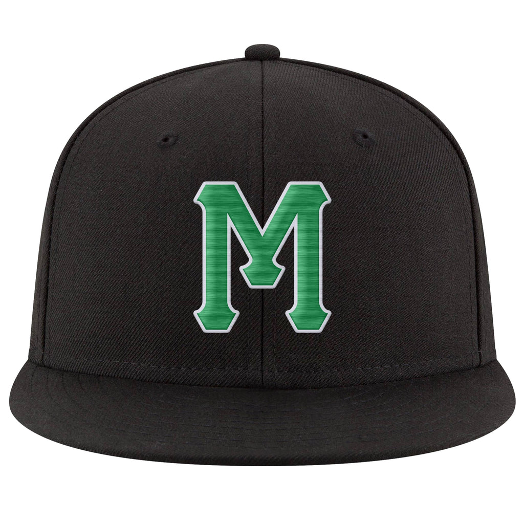 Custom Black Kelly Green-White Stitched Adjustable Snapback Hat
